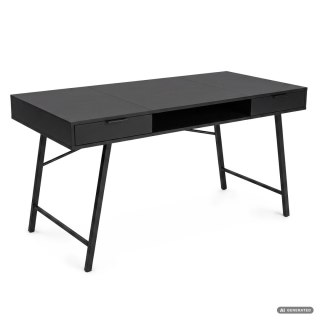 Biurko industrialne komputerowe Czarne ARDEN 120 cm 2 szuflady 1 półka Czarne nogi