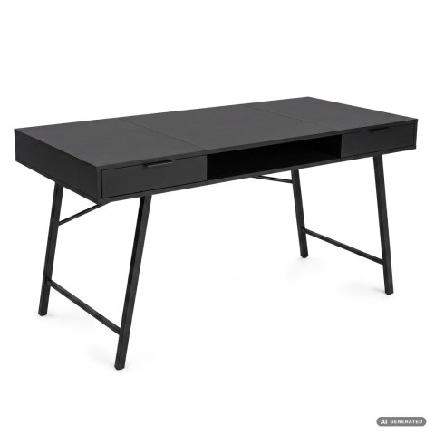Biurko industrialne komputerowe Czarne ARDEN 120 cm 2 szuflady 1 półka Czarne nogi
