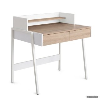 Biurko industrialne komputerowe Dąb Sonoma FLUX 78 cm 2 szuflady 1 półka Białe nogi