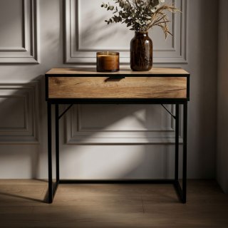 Konsola stolik loftowy MODENA 1 szuflada 80 cm Dąb Craft Czarne nogi