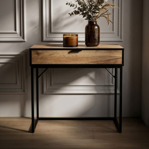 Konsola stolik loftowy MODENA 1 szuflada 80 cm Dąb Craft Czarne nogi