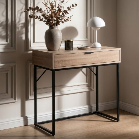 Konsola stolik loftowy MODENA 1 szuflada 80 cm Dąb Sonoma Czarne nogi