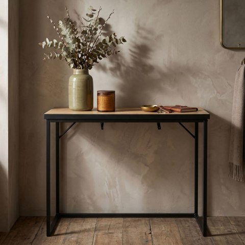 Konsola stolik loftowy ORIGO 90 cm Dąb Craft Czarne nogi