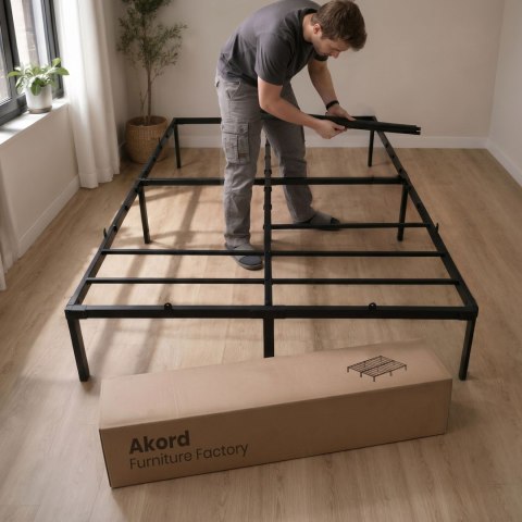 Łóżko Metalowe 160x200 cm Łóżko Gościnne Składane Metalowy Stelaż i Rama Czarne 9 nóżek 20 listew