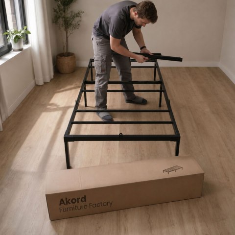 Łóżko Metalowe 90x190 cm Łóżko Gościnne Składane Metalowy Stelaż i Rama Czarne 6 nóżek 10 listew