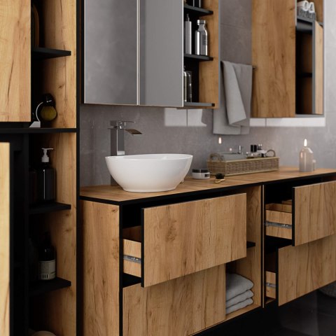 SZAFKA ŁAZIENKOWA POD UMYWALKĘ VAMI W90 2SZ 2P PK DĄB CRAFT / CZARNY