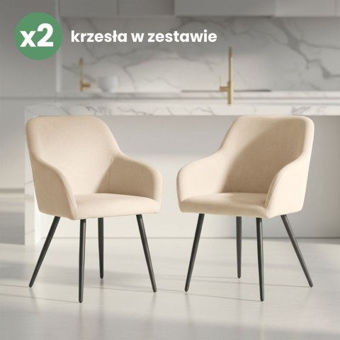 2x Welurowe krzesło tapicerowane gładkie Beżowe ESTELLE Czarne nogi
