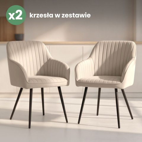 2x Welurowe krzesło tapicerowane z przeszyciami Beżowe FLORENCE Czarne nogi