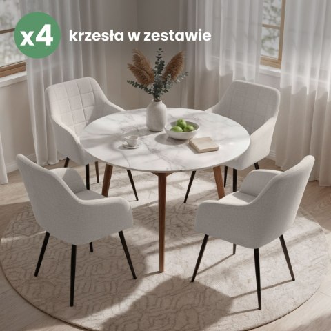 4x Krzesło tapicerowane z przeszyciami kwadratowymi Kremowe LUXANO Czarne nogi tkanina Lumos