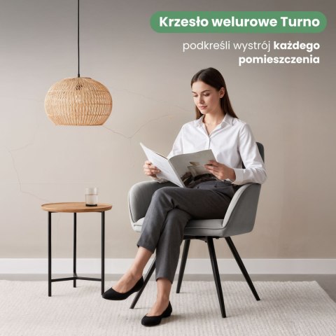 4x Welurowe krzesło obrotowe z przeszyciami Szare TURNO Czarne nogi