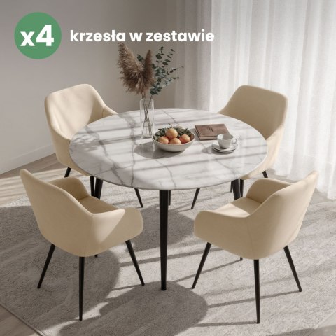 4x Welurowe krzesło tapicerowane gładkie Beżowe ESTELLE Czarne nogi