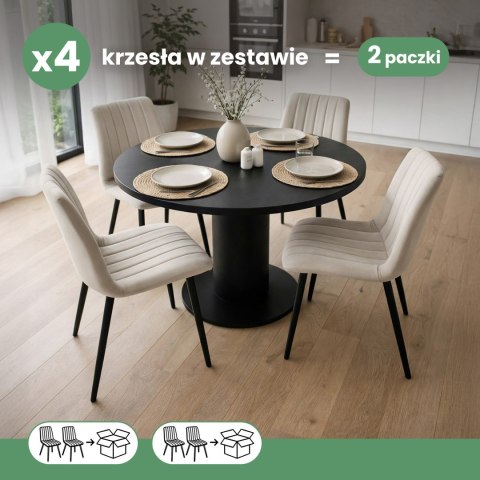 4x Welurowe krzesło tapicerowane pikowane Beżowe LIVO Czarne nogi