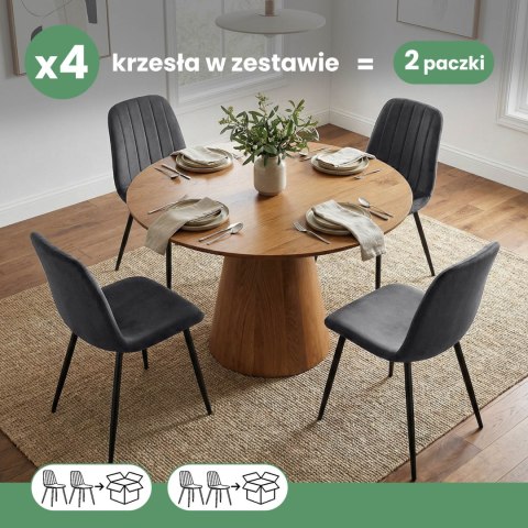 4x Welurowe krzesło tapicerowane pikowane Ciemny Grafit LUMO Czarne nogi