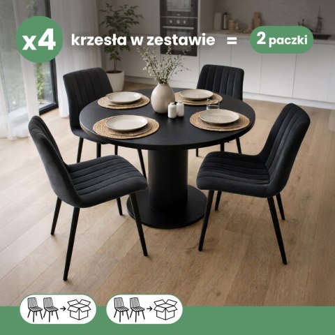 4x Welurowe krzesło tapicerowane pikowane Czarne LIVO Czarne nogi