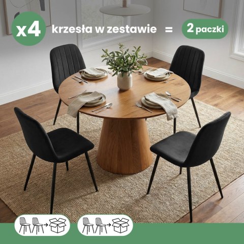 4x Welurowe krzesło tapicerowane pikowane Czarne LUMO Czarne nogi