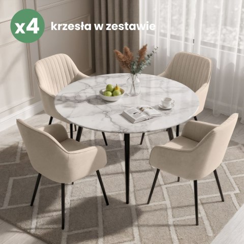 4x Welurowe krzesło tapicerowane z przeszyciami Beżowe FLORENCE Czarne nogi
