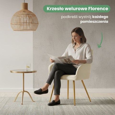 4x Welurowe krzesło tapicerowane z przeszyciami Kremowe FLORENCE Złote nogi