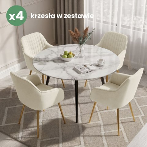 4x Welurowe krzesło tapicerowane z przeszyciami Kremowe FLORENCE Złote nogi