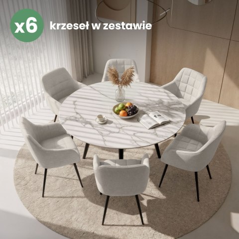 6x Krzesło tapicerowane z przeszyciami kwadratowymi Kremowe LUXANO Czarne nogi tkanina Lumos