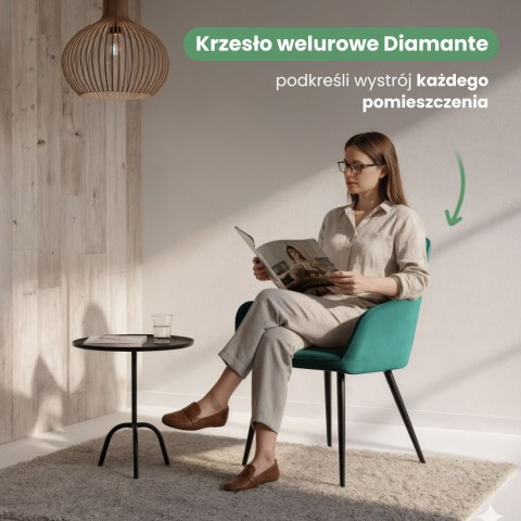 6x Welurowe krzesło tapicerowane pikowane Butelkowa Zieleń DIAMANTE Czarne nogi