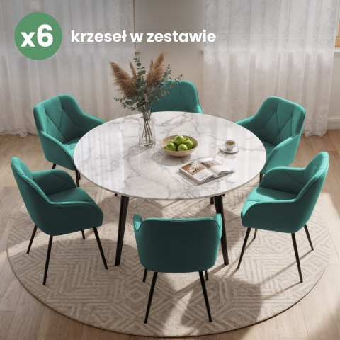6x Welurowe krzesło tapicerowane pikowane Butelkowa Zieleń DIAMANTE Czarne nogi