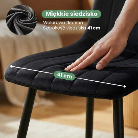 6x Welurowe krzesło tapicerowane pikowane Czarne LIVO Czarne nogi