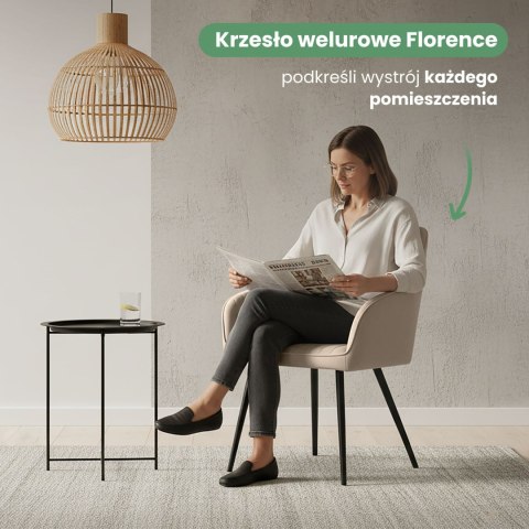 6x Welurowe krzesło tapicerowane z przeszyciami Beżowe FLORENCE Czarne nogi