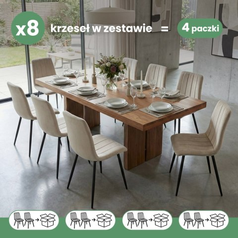 8x Welurowe krzesło tapicerowane pikowane Beżowe LIVO Czarne nogi
