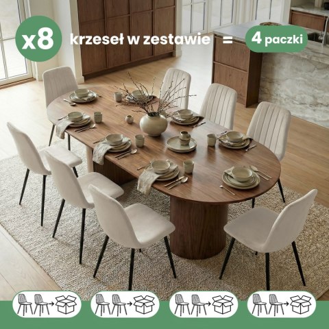 8x Welurowe krzesło tapicerowane pikowane Beżowe LUMO Czarne nogi