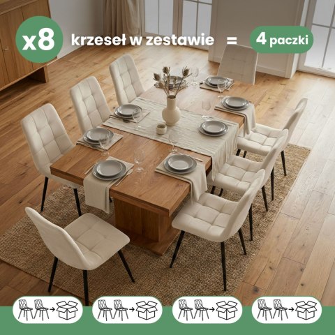 8x Welurowe krzesło tapicerowane pikowane Beżowe NERO Czarne nogi