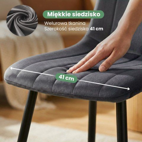 8x Welurowe krzesło tapicerowane pikowane Ciemny Grafit LIVO Czarne nogi