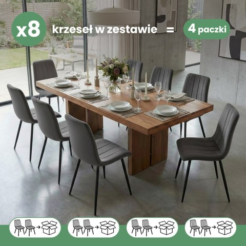 8x Welurowe krzesło tapicerowane pikowane Ciemny Grafit LIVO Czarne nogi