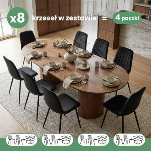 8x Welurowe krzesło tapicerowane pikowane Czarne LUMO Czarne nogi
