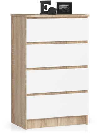 KOMODA K 60 cm 4 SZUFLADY PK SONOMA / BIAŁA