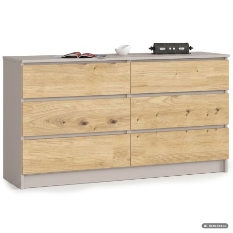 KOMODA K140 6SZ CLP PK KASZMIR / DĄB ARTISAN
