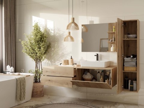 SZAFKA POD UMYWALKĘ TIGO 1D2S DĄB EVOKE 140 CM 2 SZUFLADY RYFLOWANY FRONT WISZĄCA
