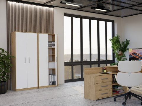 Regał Biurowy OLIV 2D 2 Drzwi Do Biura Do Gabinetu Salonu DĄB ARTISAN BIEL