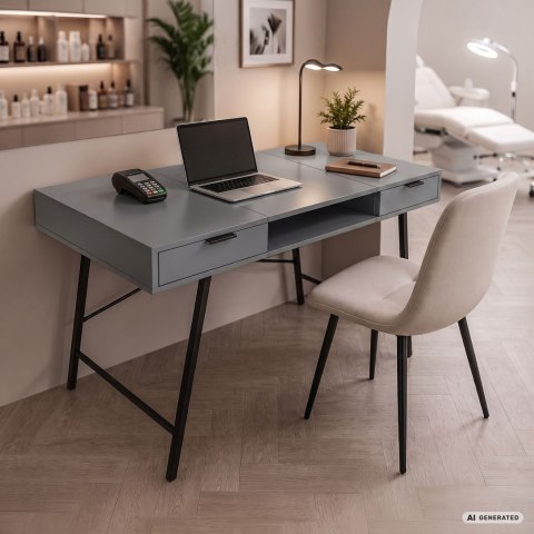 Biurko industrialne komputerowe Grafit ARDEN 120 cm 2 szuflady 1 półka Czarne nogi