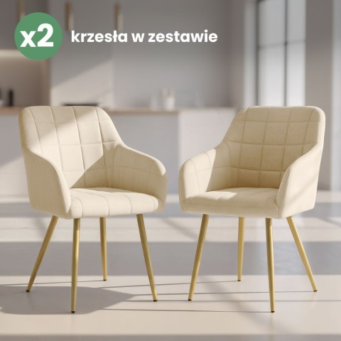 2x Krzesło tapicerowane z przeszyciami kwadratowymi Beżowe LUXANO Złote nogi