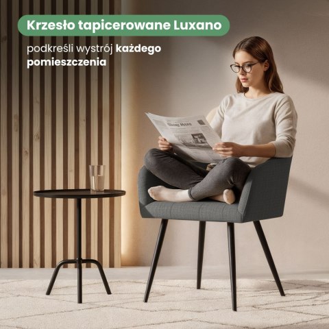 2x Krzesło tapicerowane z przeszyciami kwadratowymi Ciemny Grafit LUXANO Czarne nogi tkanina Lumos
