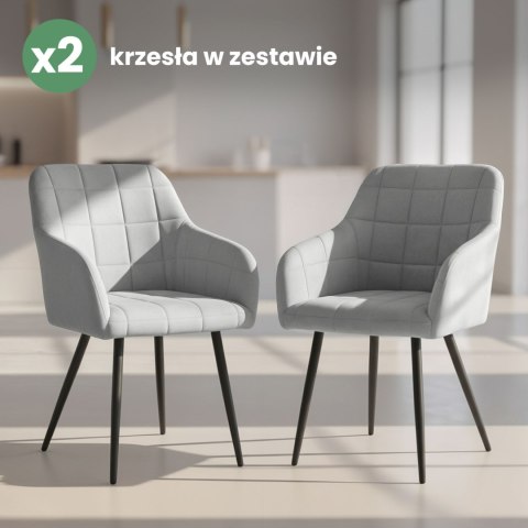 2x Krzesło tapicerowane z przeszyciami kwadratowymi Szare LUXANO Czarne nogi