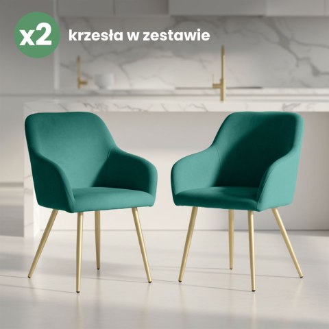 2x Welurowe krzesło tapicerowane gładkie Butelkowa Zieleń ESTELLE Złote nogi