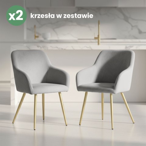 2x Welurowe krzesło tapicerowane gładkie Szare ESTELLE Złote nogi
