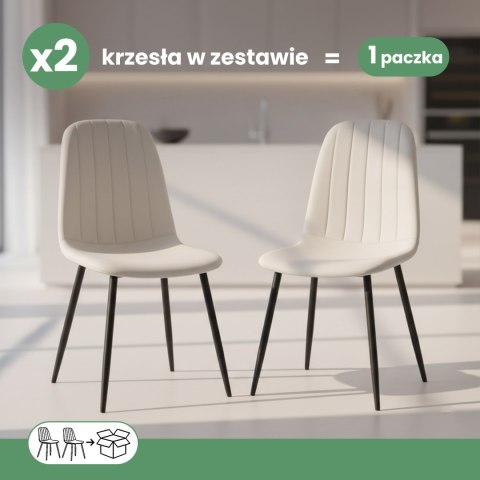 2x Welurowe krzesło tapicerowane pikowane Beżowe LUMO Czarne nogi