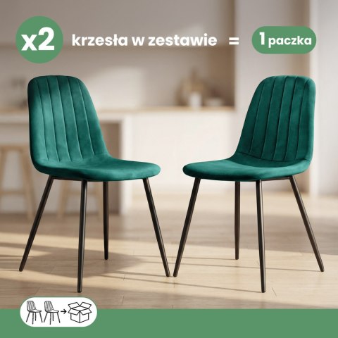2x Welurowe krzesło tapicerowane pikowane Butelkowa Zieleń LUMO Czarne nogi