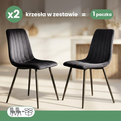 2x Welurowe krzesło tapicerowane pikowane Czarne LIVO Czarne nogi