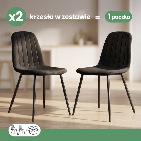 2x Welurowe krzesło tapicerowane pikowane Czarne LUMO Czarne nogi