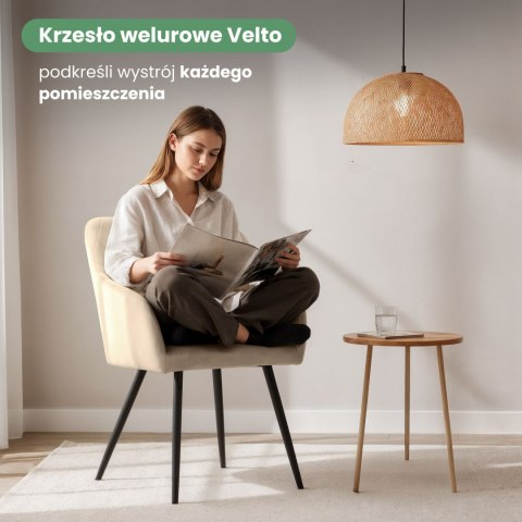 2x Welurowe krzesło tapicerowane pikowane w romby Beżowe VELTO Czarne nogi