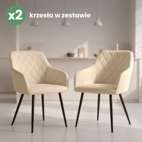 2x Welurowe krzesło tapicerowane pikowane w romby Beżowe VELTO Czarne nogi