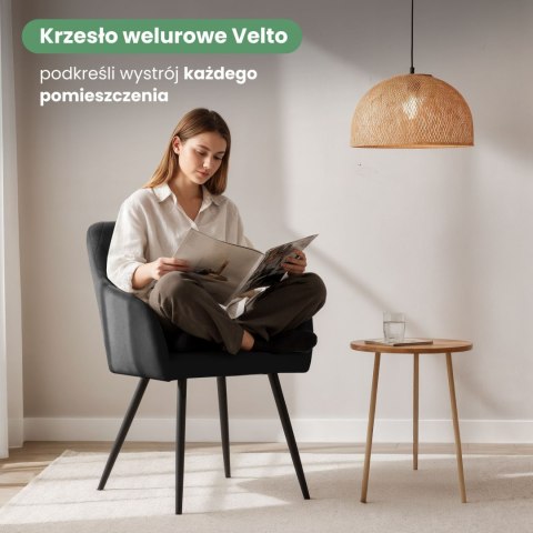 2x Welurowe krzesło tapicerowane pikowane w romby Czarne VELTO Czarne nogi